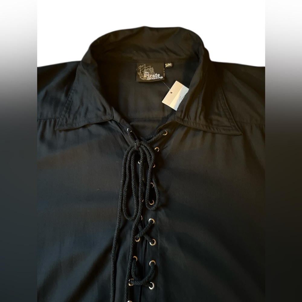Elegant Black Lace-Up Men's Pirate Shirt